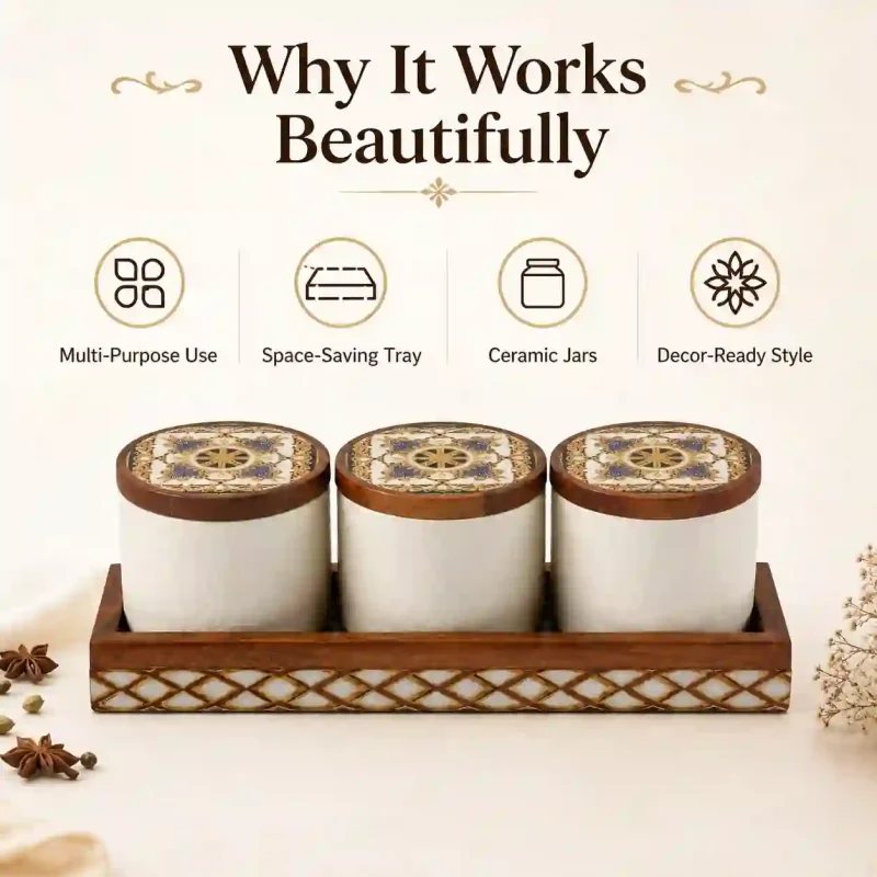 Multi-Purpose 3 Pieces Jar Set-with Organizer Tray (Set of 1)