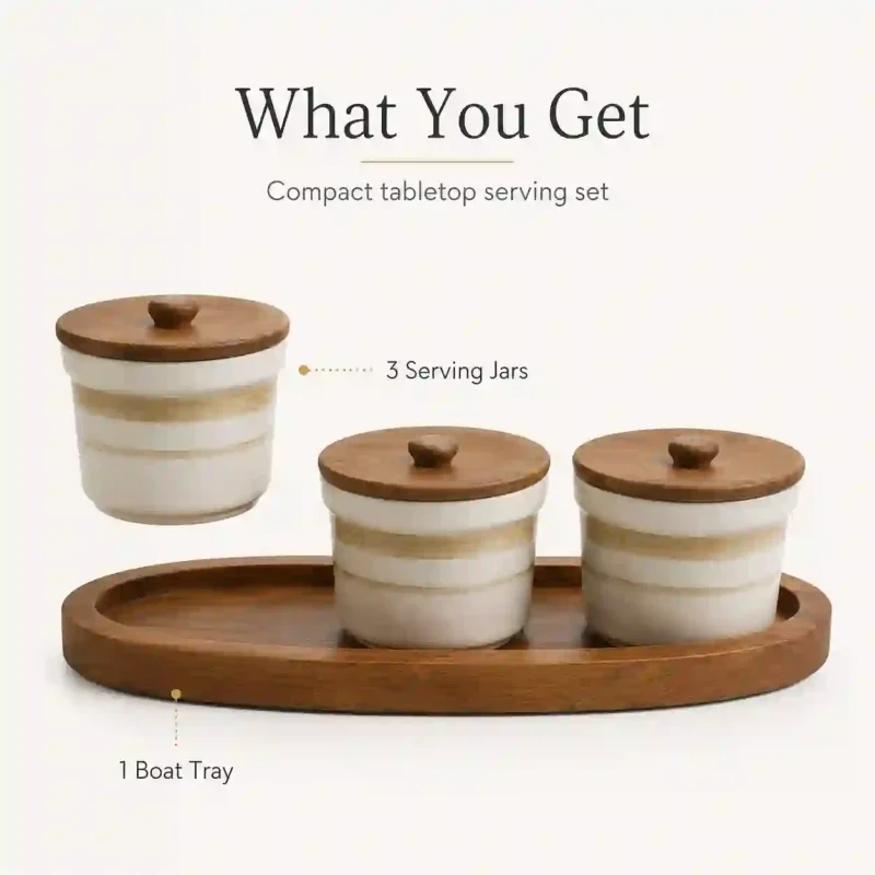 Boat 3 Jar Printed Serving Tray-Stylish Snacks Platter (Set of 1)