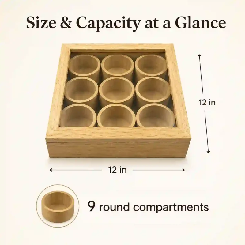 Wooden Masala Box-9 Compartment-Handcrafted (Set of 1)