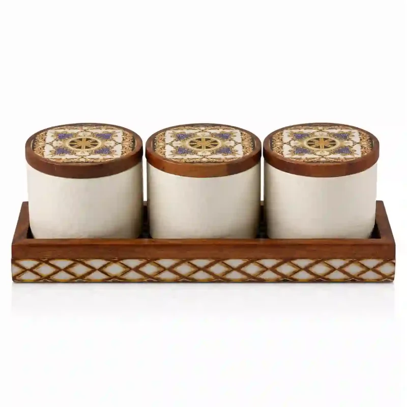Multi-Purpose 3 Pieces Jar Set-with Organizer Tray (Set of 1)