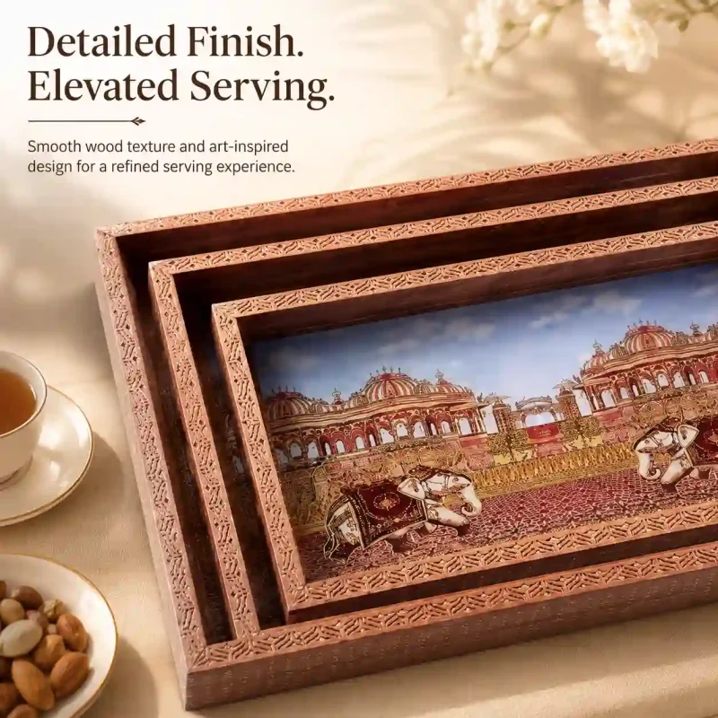 Rectangle Serving Tray 3 Pieces-Printed Elephant (Set of 1)