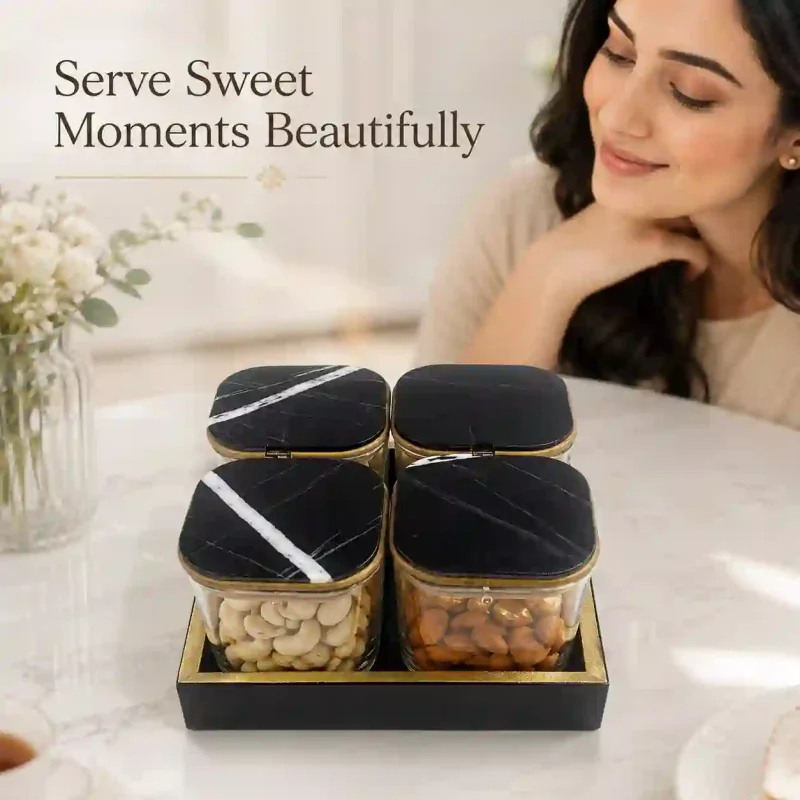 Signature Candy 4 Jars-Marble Finish (Set of 1)