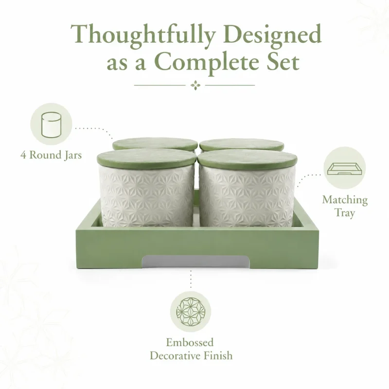 Green Storage Jars 4 Pieces with Tray-Food (Set of 1)