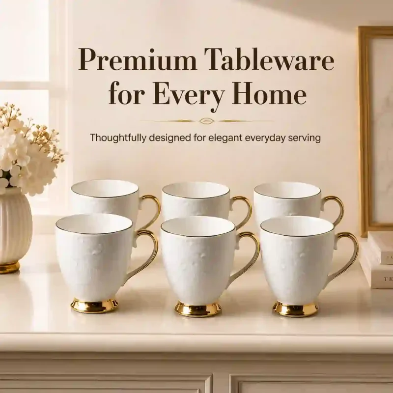 Neha Gold Ceramic Coffee Mugs-6 Pieces (Set of 1)