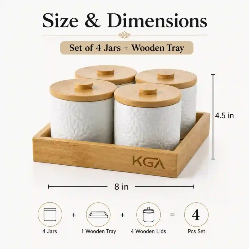 Imperio Ceramic Storage 4 Jar-with Art Wooden Lid (Set of 1)