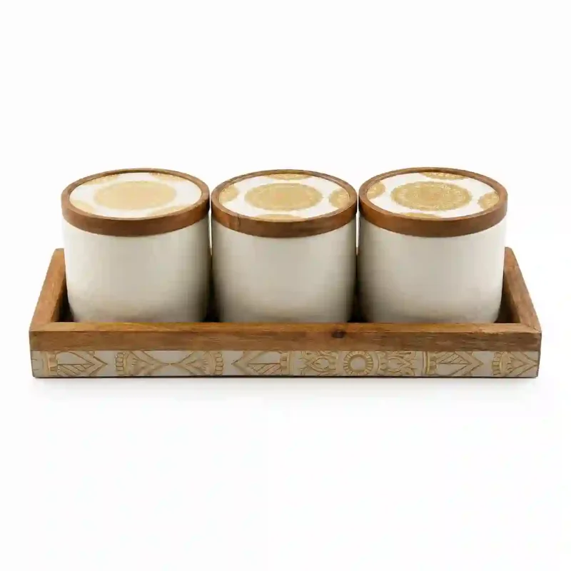 Vivo Printed 3 Jars Set with Serving Tray - Stylish (Set of 1)