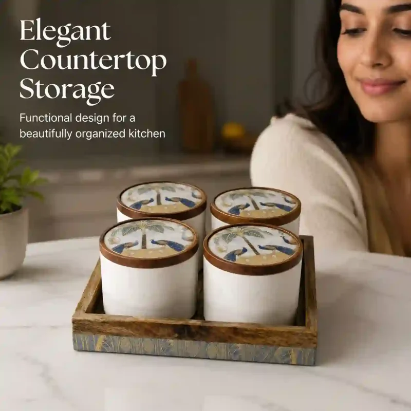 Eco Printed Utility Set-4 Pcs with Tray (Set of 1)