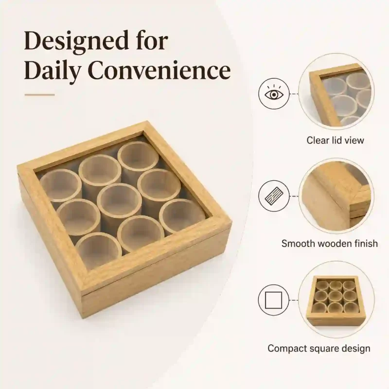 Wooden Masala Box-9 Compartment-Handcrafted (Set of 1)