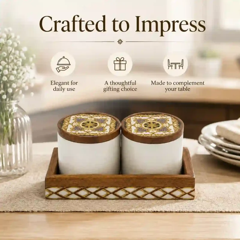 Vivo Wooden Spice Box-2 Compartment-Table (Set of 1)