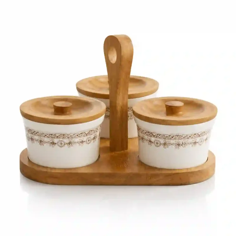 Ceramic Condiment Jar 4 Pieces with Stand-Kitchen (Set of 1)