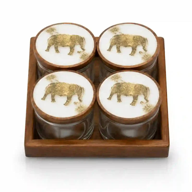 Essential 4 Pcs Jar Set with Tray-Printed Dining (Set of 1)