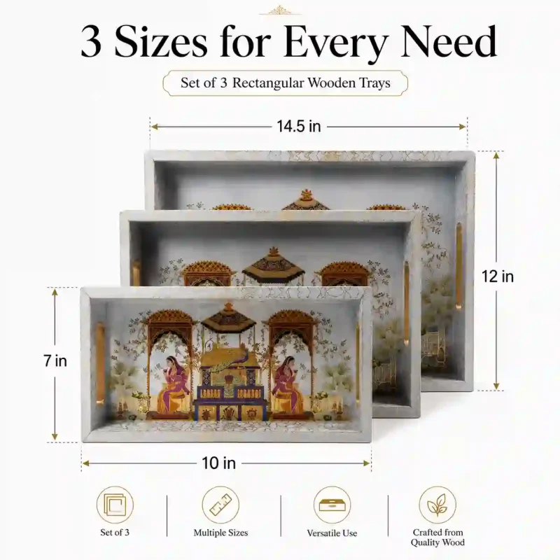 Sanskriti Printed Serving Set - Elegant 3 Pieces Tray (Set of 1)