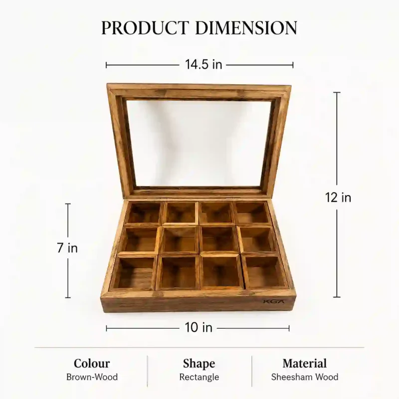 Stunning Artisan Wooden Masala Box 12 Compartment Large