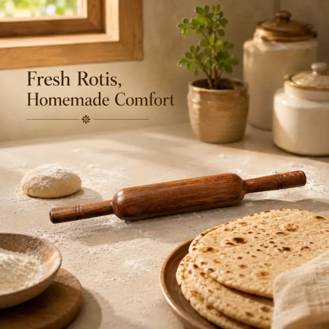 Brown Wooden 14-Inch Belan-Durable Rolling Pin (Set of 1)