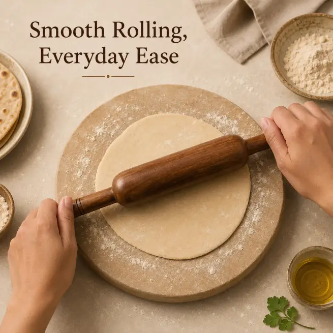 Brown Wooden 14-Inch Belan-Durable Rolling Pin (Set of 1)