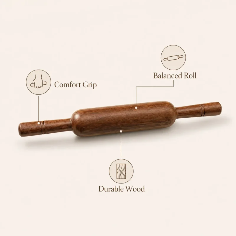 Brown Wooden 14-Inch Belan-Durable Rolling Pin (Set of 1)