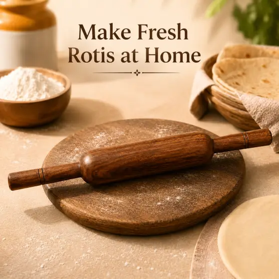 Brown Wooden 14-Inch Belan-Durable Rolling Pin (Set of 1)