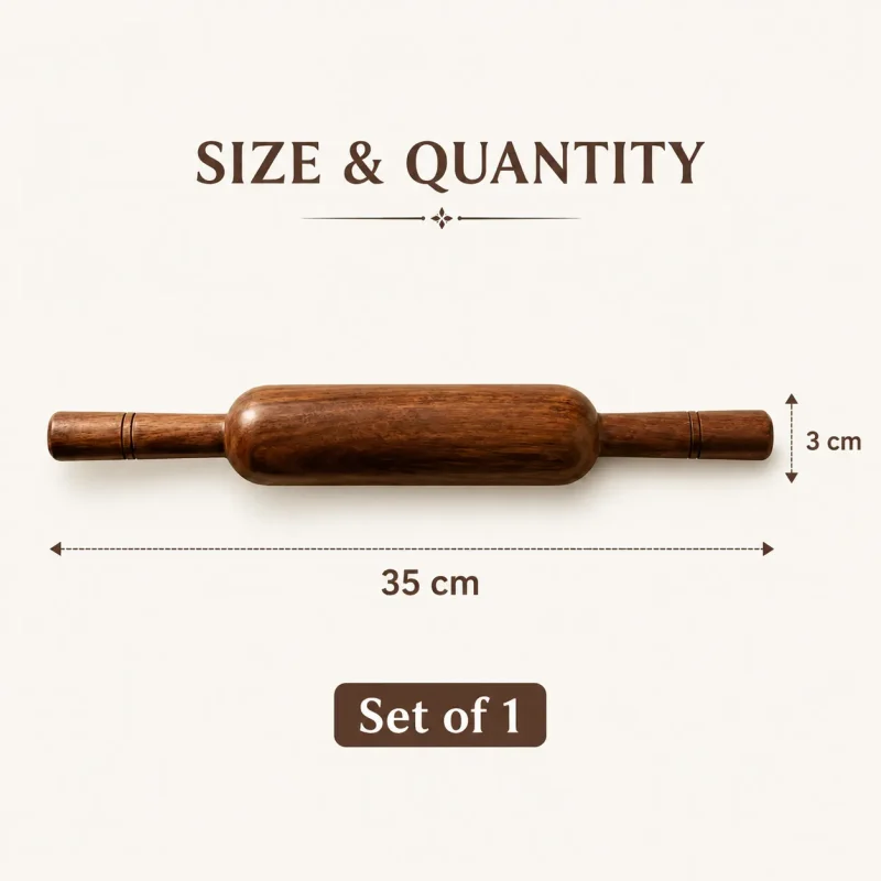 Brown Wooden 14-Inch Belan-Durable Rolling Pin (Set of 1)