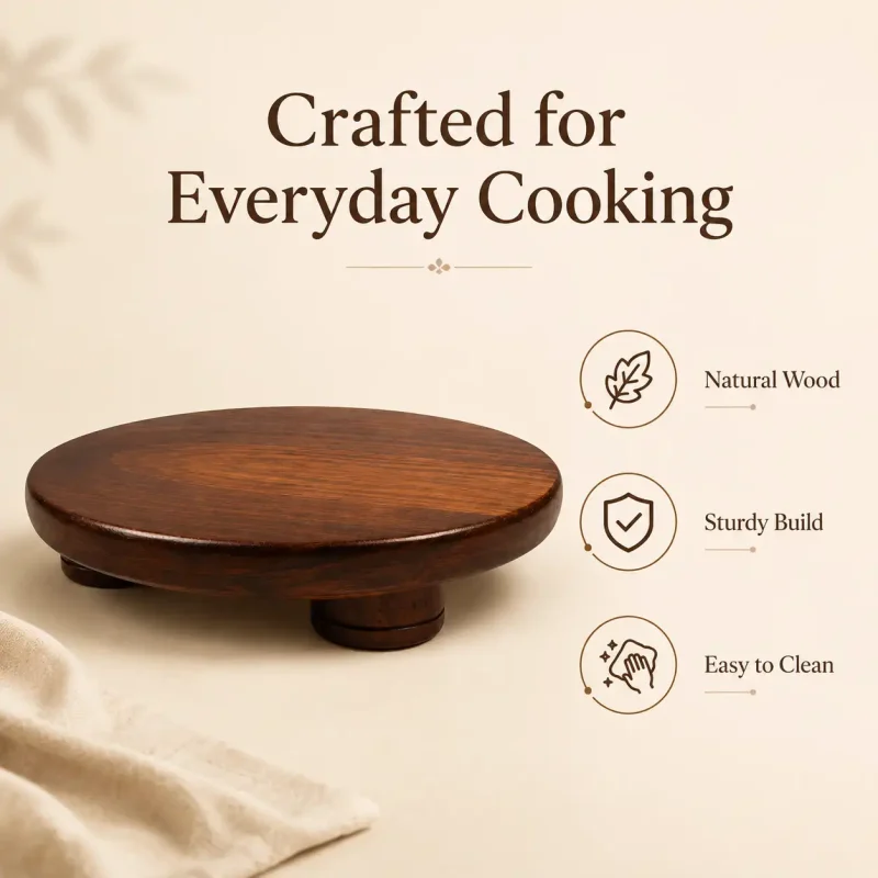 Brown Wooden Chakla-10 Inch Round-Kitchen (Set of 1)