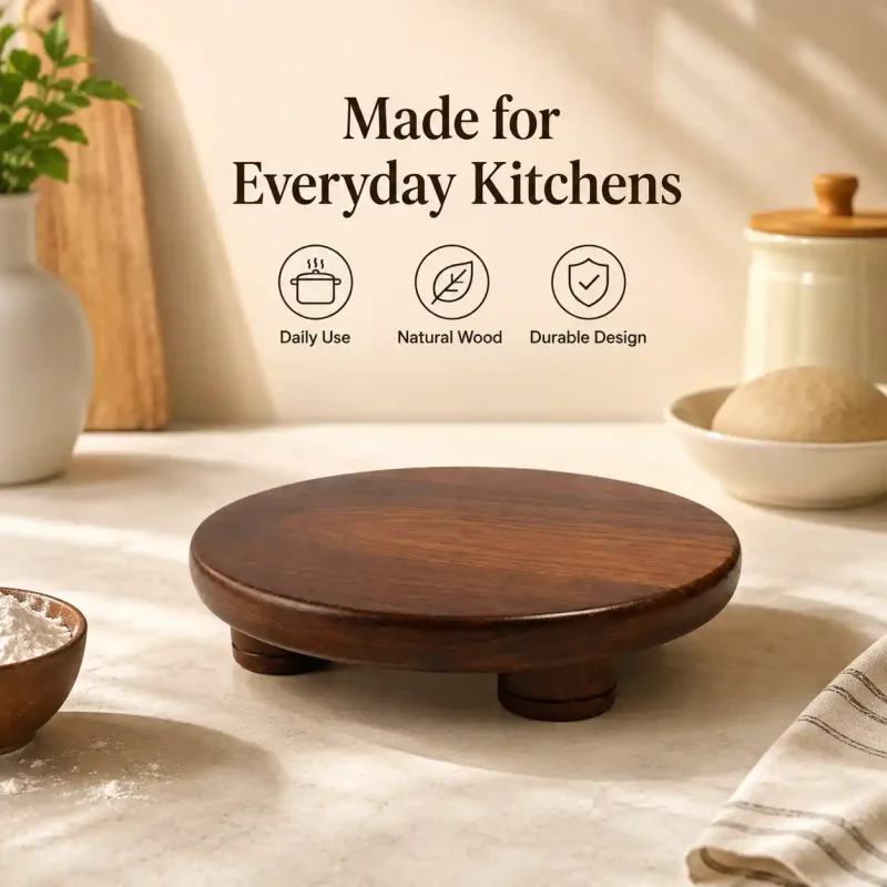 Brown Wooden Chakla-10 Inch Round-Kitchen (Set of 1)