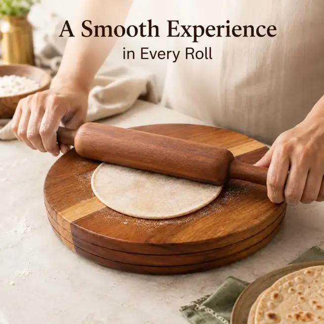 Brown Wooden Chakla-9 Inch Round-Kitchen (Set of 1)