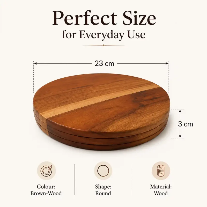 Brown Wooden Chakla-9 Inch Round-Kitchen (Set of 1)