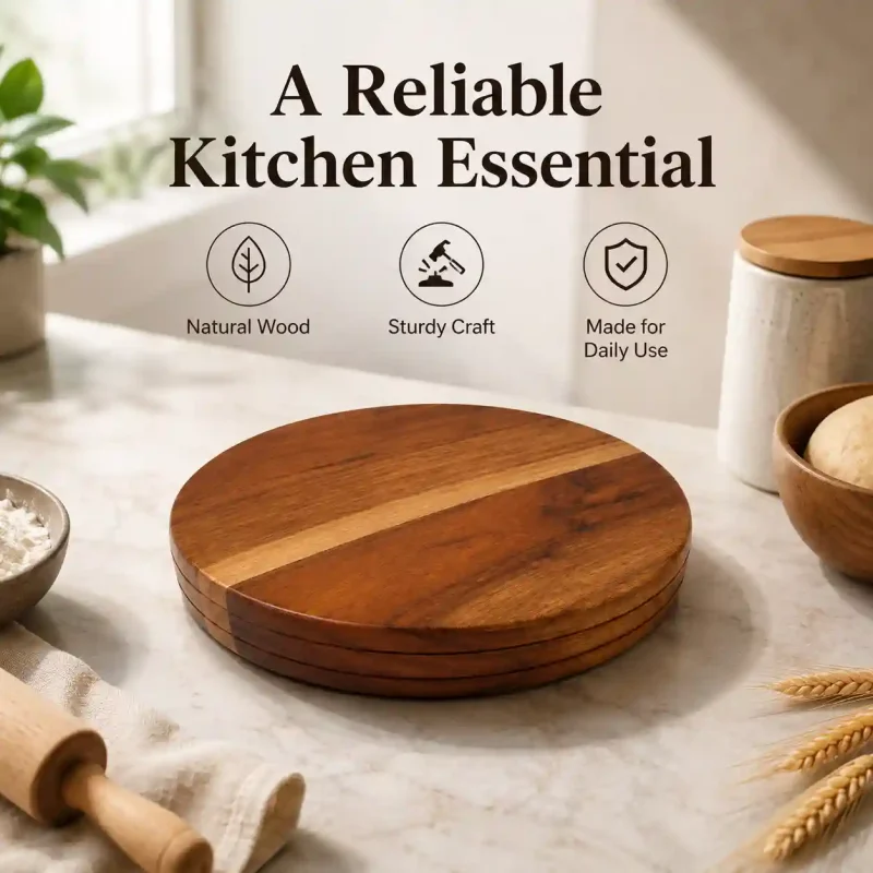 Brown Wooden Chakla-9 Inch Round-Kitchen (Set of 1)