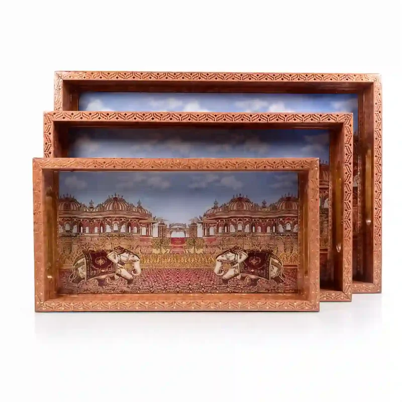 Rectangle Serving Tray 3 Pieces-Printed Elephant (Set of 1)