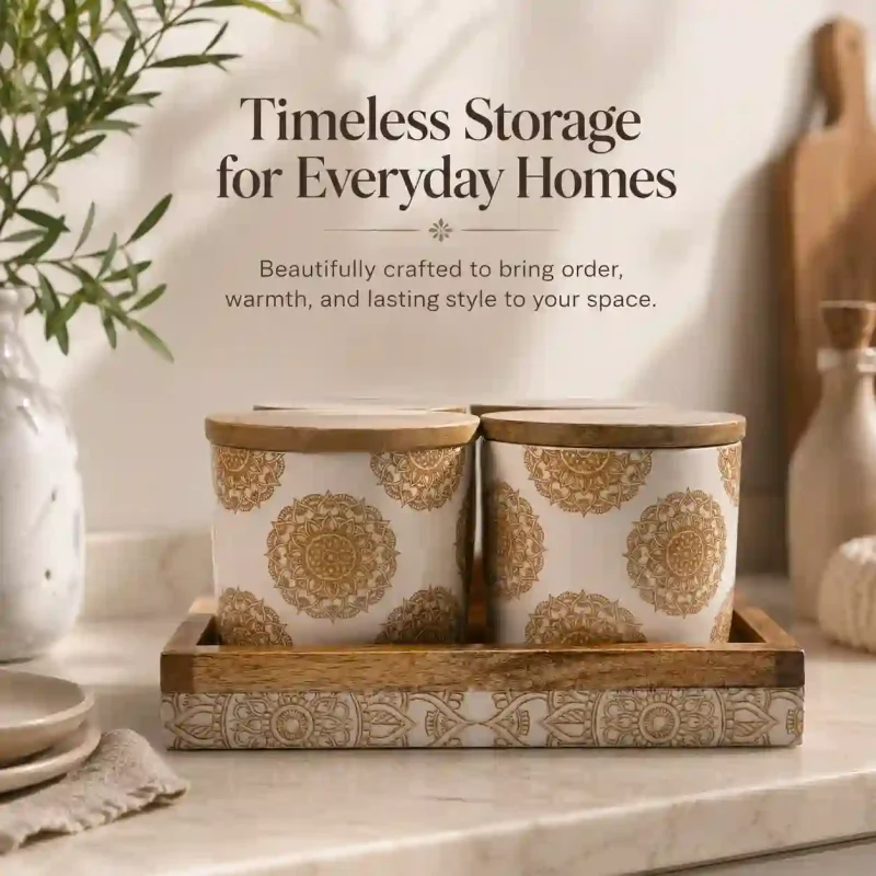 Natural Wood Jar 4 Pieces-Airtight Storage (Set of 1)