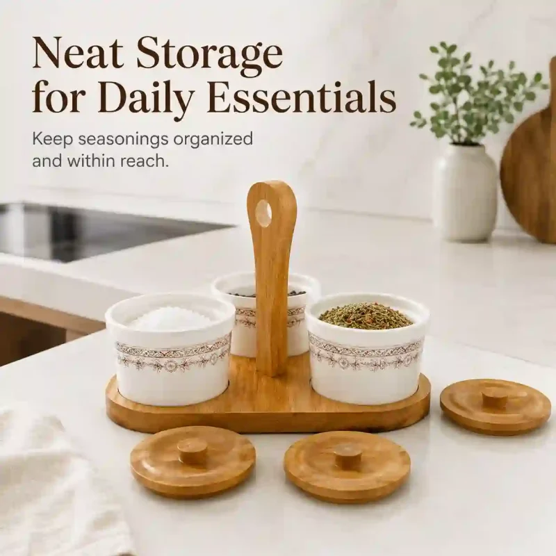Ceramic Condiment Jar 4 Pieces with Stand-Kitchen (Set of 1)