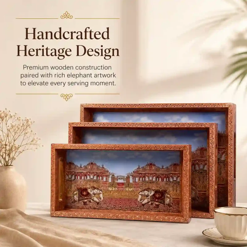 Rectangle Serving Tray 3 Pieces-Printed Elephant (Set of 1)