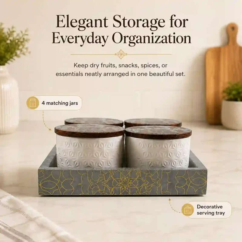 Storage Set 4 Jar - with Tray - Kitchen Decor (Set of 1)