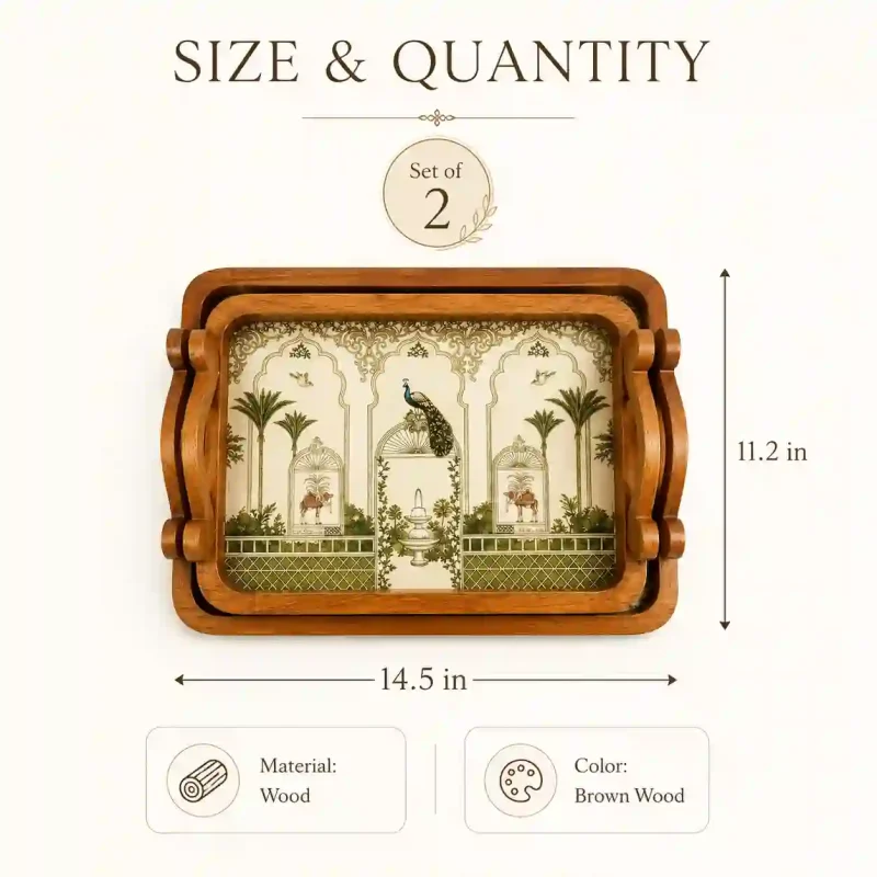 Elegant Palm Printed Serving Tray Set | Large & Medium (2-Piece)