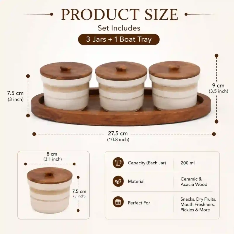 Boat 3 Jar Printed Serving Tray-Stylish Snacks Platter (Set of 1)