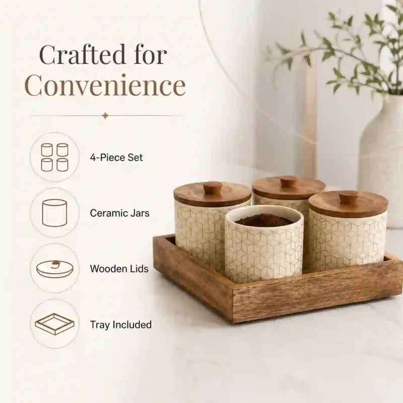 Daily Use Storage Jar Set-4 Pieces with Tray (Set of 1)