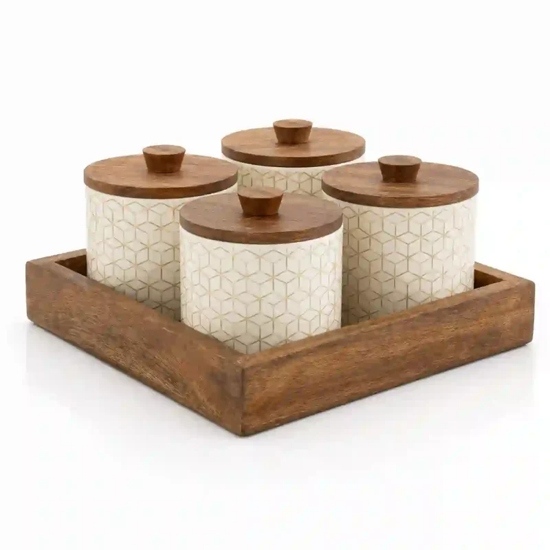 Daily Use Storage Jar Set-4 Pieces with Tray (Set of 1)