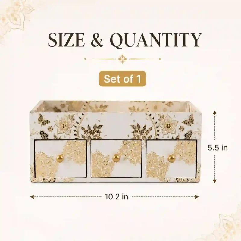 White Desk Organizer-3 Drawer-Jewelry Box (Set of 1)