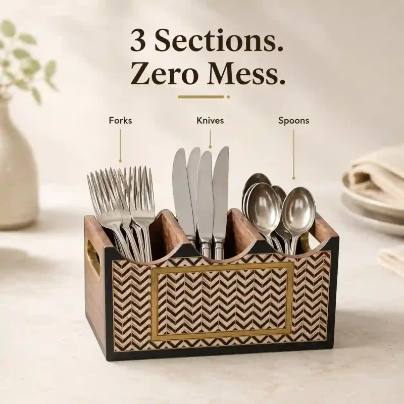 Modern 3 Compartment Cutlery - Elegant Stylish Holder (Set of 1)