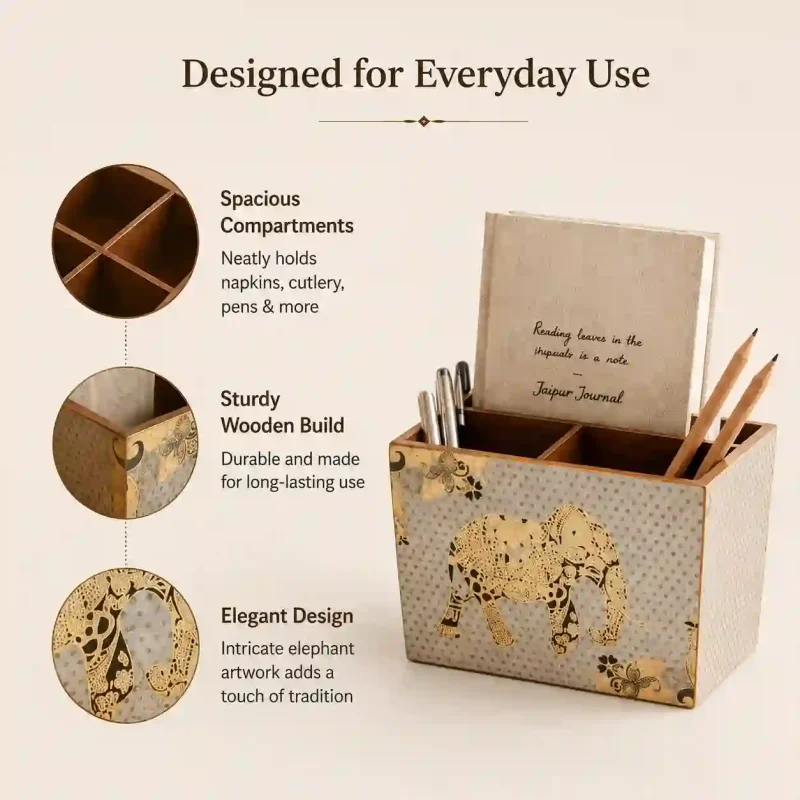 Wooden Cutlery & Napkin Holder-Dining Table (Set of 1)
