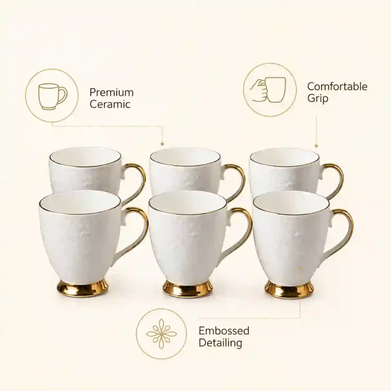 Neha Gold Ceramic Coffee Mugs-6 Pieces (Set of 1)
