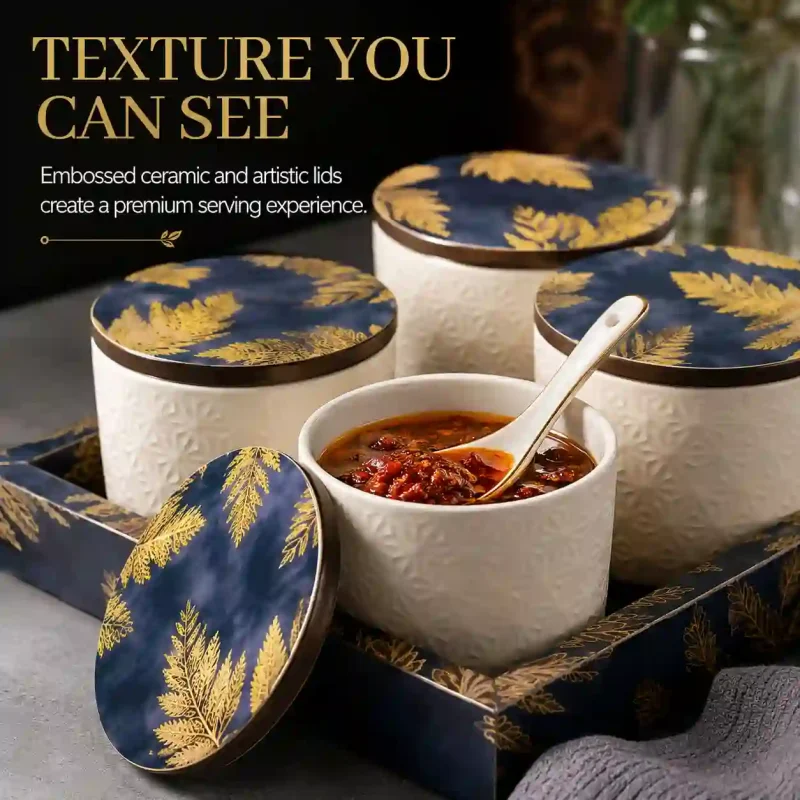 Condiment Set with Lids-4 Jars & Tray (Set of 1)