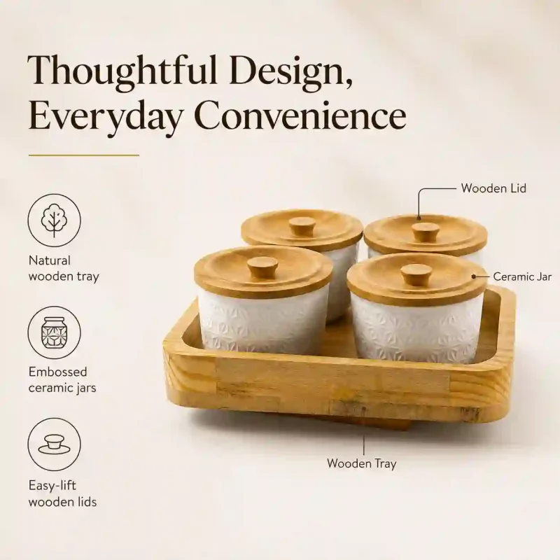Revolving Luxury Spice 4 Jars-with Wooden Tray-Kitchen (Set of 1)