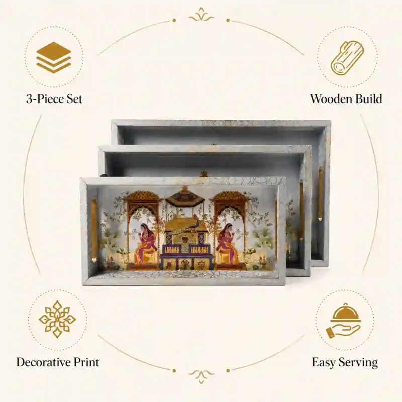 Sanskriti Printed Serving Set - Elegant 3 Pieces Tray (Set of 1)