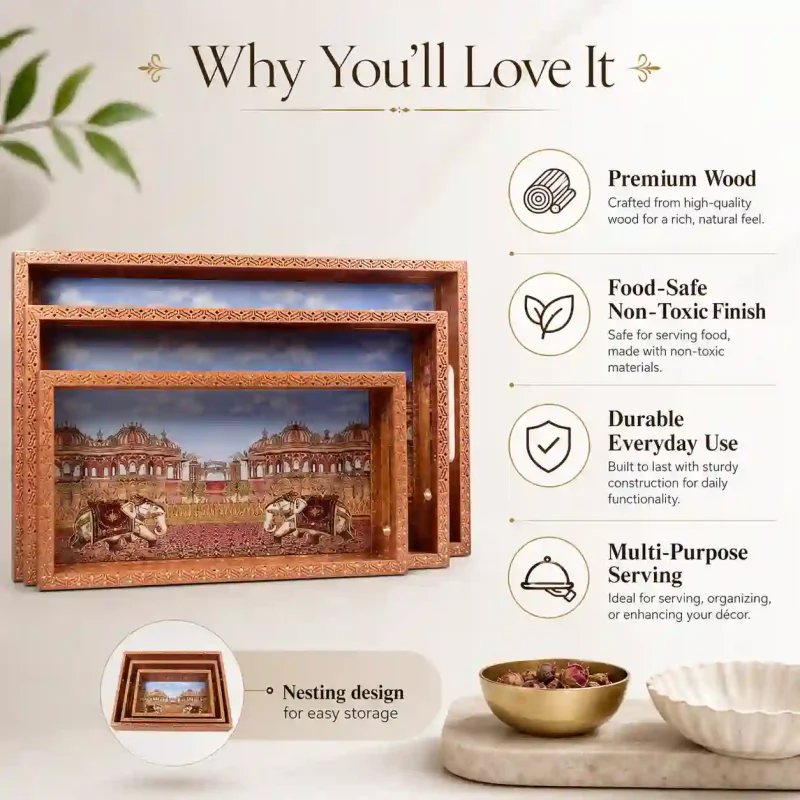 Rectangle Serving Tray 3 Pieces-Printed Elephant (Set of 1)
