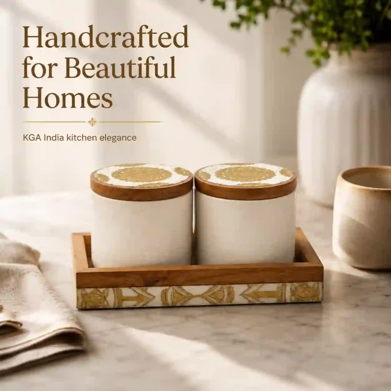 Ceramic Jar Set-2 Pieces Speckled Ivory-Wood Lid (Set of 1)