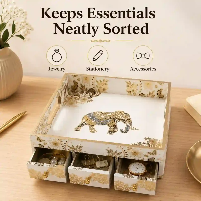 White Desk Organizer-3 Drawer-Jewelry Box (Set of 1)