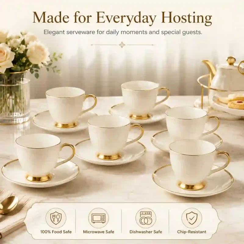 Ceramic Tea Set - 6 Pcs for Home Serving (Set of 1)