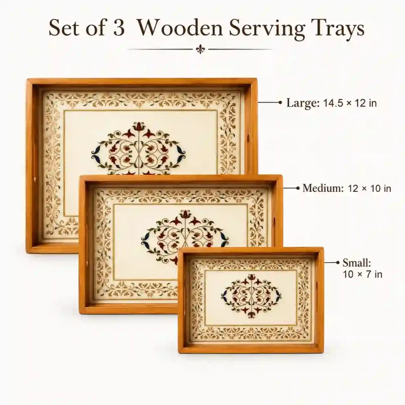 Multi-Purpose Serving Tray-3 Pieces -Wooden (Set of 1)