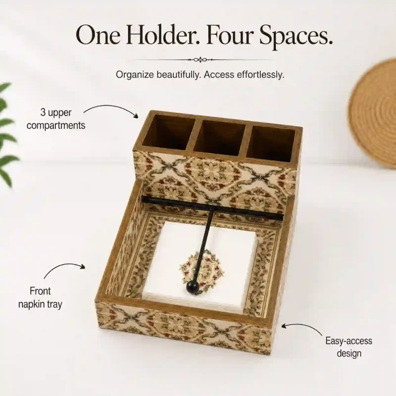 Signature Napkin Holder With 3 Compartment - Organiser (Set of 1)