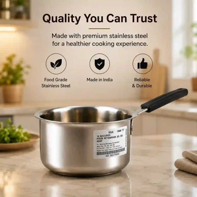 Stainless Steel Saucepan No. 12 - Durable Milk Pan (Set of 1)